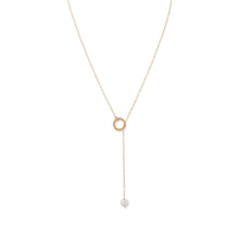Load image into Gallery viewer, 14 Karat Gold Lariat Necklace with Cultured Freshwater Pearl End