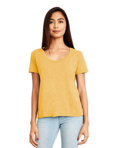 Gold Mustard Scoop Hi Lo Tee with Folk Print