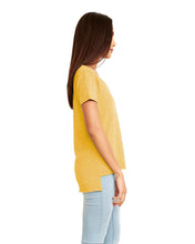 Load image into Gallery viewer, Gold Mustard Scoop Hi Lo Tee with Folk Print