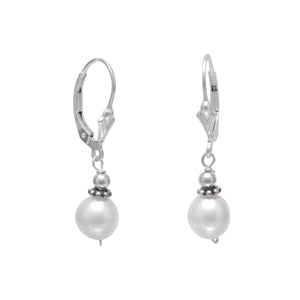 White Cultured Freshwater Pearl with Bali Bead Lever Earrings
