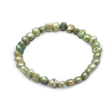 Load image into Gallery viewer, Green Cultured Freshwater Pearl Stretch Bracelet
