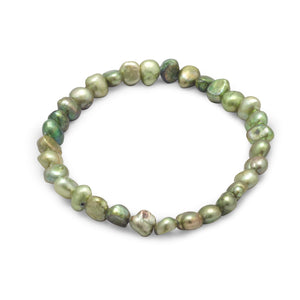 Green Cultured Freshwater Pearl Stretch Bracelet