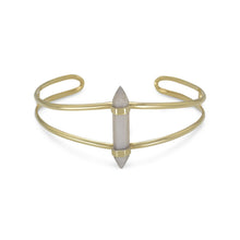 Load image into Gallery viewer, 14 Karat Gold Plated Split Cuff with Spike Pencil Cut Gray Moonstone