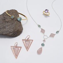 Load image into Gallery viewer, Sterling Silver Aquamarine and Rose Quartz Drop Necklace