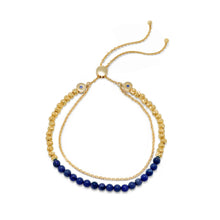 Load image into Gallery viewer, 18 Karat Gold Plated Double Strand Lapis Bolo Bracelet