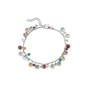 7"+1 Rhodium Plated Multi Stone Charm Bracelet