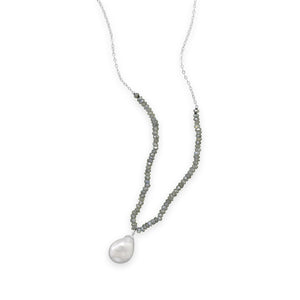 16"+2" Labradorite and Baroque Pearl Drop Necklace