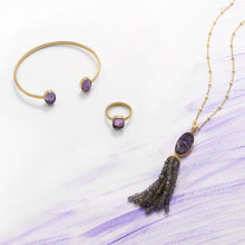 Load image into Gallery viewer, 14 Karat Gold Plated Rough Cut Amethyst Split Bangle