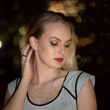 Load image into Gallery viewer, Rhodium Plated Graduated CZ Vertical Bar Earrings