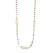 Load image into Gallery viewer, 24&quot; 14 Karat Gold Plated Tourmaline and Cultured Freshwater Pearl Necklace