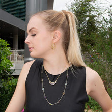 Load image into Gallery viewer, 14 Karat Gold Plated Curved Bar Amethyst Drop Necklace