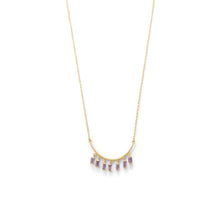Load image into Gallery viewer, 14 Karat Gold Plated Curved Bar Amethyst Drop Necklace