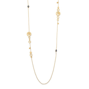 14 Karat Gold Plated Labradorite and Hammered/Brushed Disk Necklace