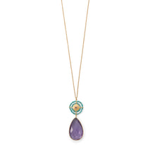 Load image into Gallery viewer, 32&quot; 14 Karat Gold Plated Amethyst and Amazonite Necklace