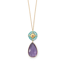 Load image into Gallery viewer, 32&quot; 14 Karat Gold Plated Amethyst and Amazonite Necklace