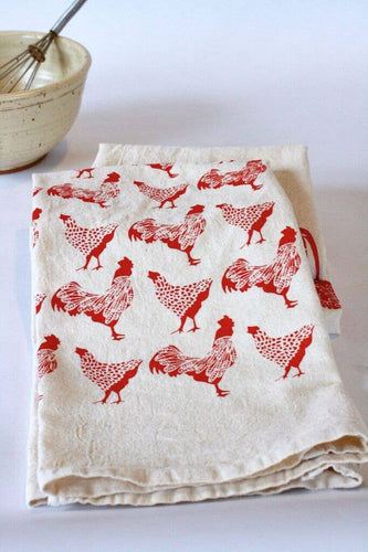Chickens Kitchen Towel, Tea Towel -Red