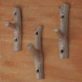 Pewter Branch Hooks - Set of 3