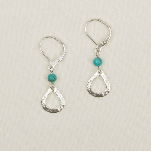 Small Hammered Silver Drop with Stone Earrings
