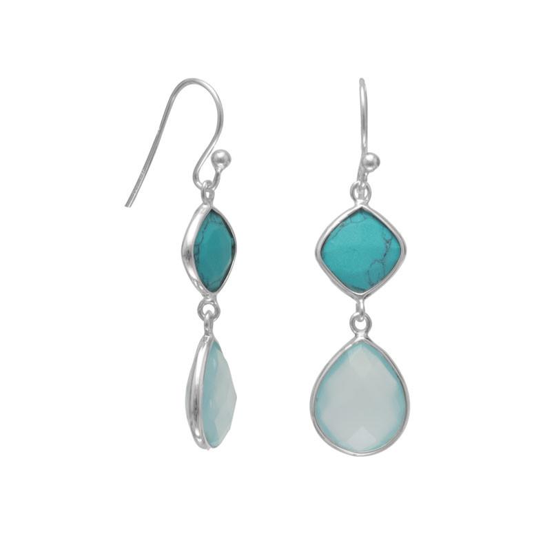 Stabilized Turquoise and Sea Green Chalcedony Drop Earrings