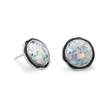 Load image into Gallery viewer, Round Oxidized Edge Roman Glass Earrings