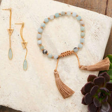 Load image into Gallery viewer, Adjustable Matte Finish Amazonite Fashion Tassel Bracelet