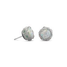 Load image into Gallery viewer, Round Ancient Roman Glass Stud Earrings with Woven Wire Mesh