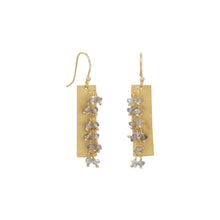 Load image into Gallery viewer, 14 Karat Gold Plated Textured Rectangle and Labradorite Bead Earrings