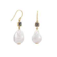 Load image into Gallery viewer, 14 Karat Gold Plated CZ and Baroque Culture Freshwater Pearl Earrings
