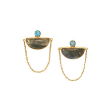 Load image into Gallery viewer, 14 Karat Gold Plated Labradorite and Blue Topaz Chain Post Earrings
