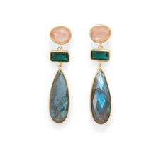 Load image into Gallery viewer, 14 Karat Gold Plated Multi Stone Post Earrings