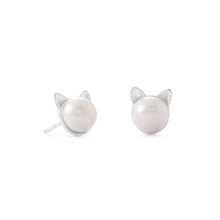 Load image into Gallery viewer, Cultured Freshwater Pearl Cat Face Stud Earrings