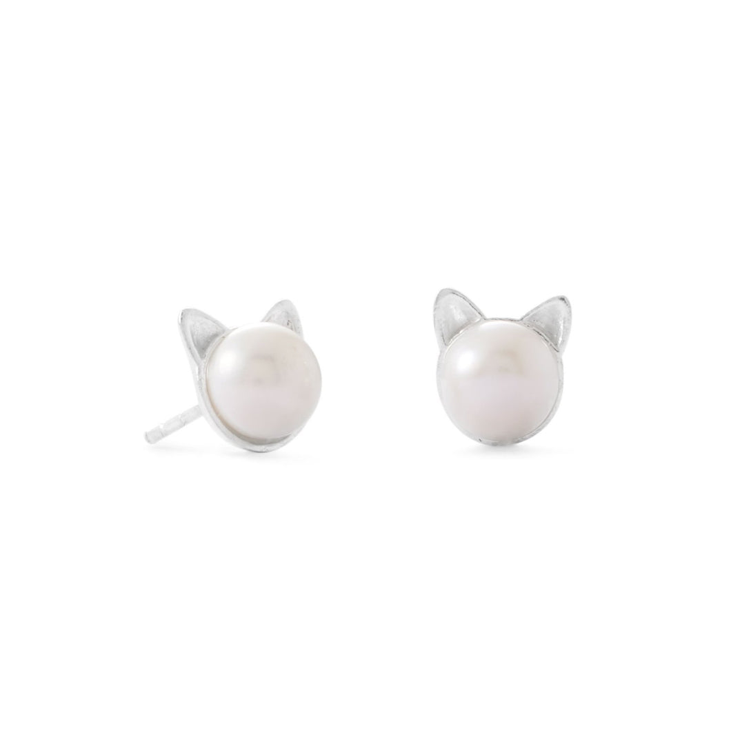Cultured Freshwater Pearl Cat Face Stud Earrings