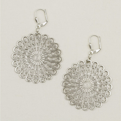 Filigree Sunburst Earrings Silver
