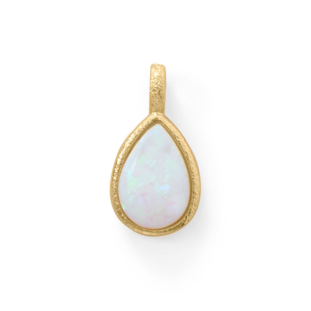 14 Karat Gold Plated Textured Pear Pendant with Synthetic Opal