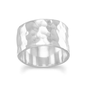 Wide Polished Hammered Band