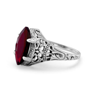 Oxidized Ornate Garnet Ring