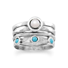 Load image into Gallery viewer, Oxidized Cultured Freshwater Pearl and Reconstituted Turquoise Ring