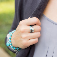 Load image into Gallery viewer, Oxidized Cultured Freshwater Pearl and Reconstituted Turquoise Ring