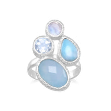Load image into Gallery viewer, Chalcedony, Larimar, Topaz and Moonstone Cluster Ring