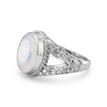 Load image into Gallery viewer, Oxidized Ornate Rainbow Moonstone Ring