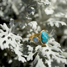 Load image into Gallery viewer, 14 Karat Gold Plated Ring with Blue Topaz and Turquoise
