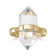 Load image into Gallery viewer, 14 Karat Gold Plated Spike Pencil Cut Clear Quartz Ring