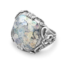 Load image into Gallery viewer, Ornate Large Square Roman Glass Ring