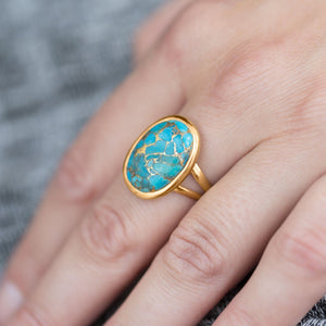 14 Karat Gold Plated Stabilized Turquoise Ring