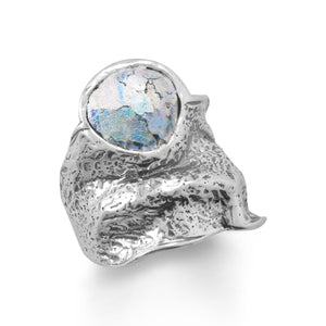 Oxidized Roman Glass Organic Crumple Effect Ring