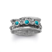 Load image into Gallery viewer, Oxidized Spin Ring with Reconstituted Turquoise Stones