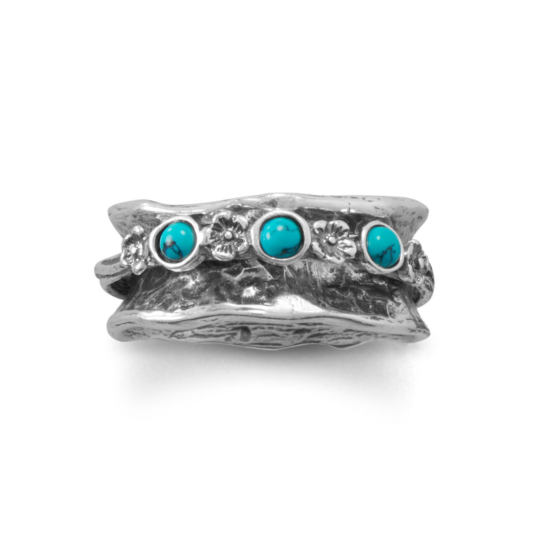 Oxidized Spin Ring with Reconstituted Turquoise Stones