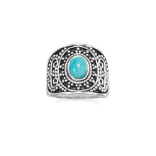 Load image into Gallery viewer, Oxidized Beaded Design Reconstituted Turquoise Ring