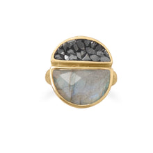 Load image into Gallery viewer, 14 Karat Gold Plated Labradorite and Diamond Chips Ring