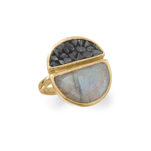 Load image into Gallery viewer, 14 Karat Gold Plated Labradorite and Diamond Chips Ring